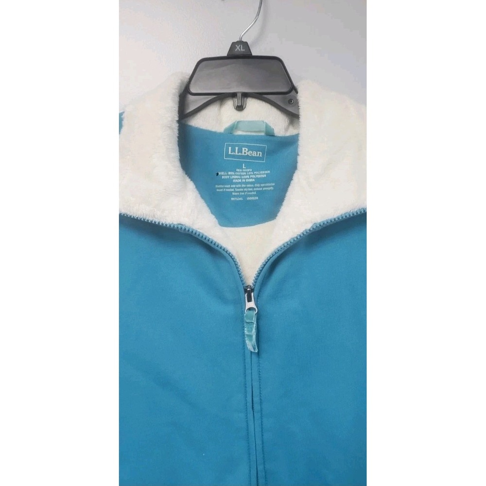 L L Bean Womens Vest Large Blue Fleece Sherpa lined Full Zip Turquoise Jacket